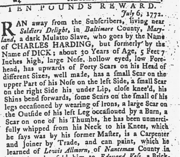 image of runaway ad for Charles Harding (July 1772)